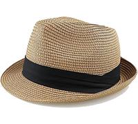 KorhLeoh Kids Fedora Straw Sun Beach Fedora Hat Floppy Short Brim for Boys Girls Khaki