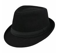 KorhLeoh Men Classic Felt-Fedora-Hat Manhattan-Gangster-Derby Hat with Pleated Band Unisex Women's Trilby Fedora Hat Black