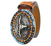 KorhLeoh Western Leather Cowboy Buckle Belt for Men Women Jeans Engraved Floral Longhorn Bull Texas Buckle Belt (33-41" waist)