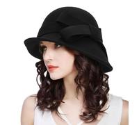 KorhLeoh Womens Bolwer Bucket Hat 1920S Cloche Church Hat with Bow