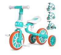 KORIMEFA 4 in 1 Toddler Bike Kids Trike for 2-4 Years Old Boys Girls Toddlers Tricycle with Adjustable Seat and Detachable Pedals Indoor Outdoor First Birthday Gifts
