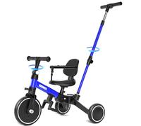 KORIMEFA Toddler Tricycle for 1-3 years old with Adjustable Push Handle and Backrest, 5 in 1 Trike Balance Bike, Baby Infant Toy for Boys and Girls, Kids Bike with Removable Pedal and Belt, Gift Idea