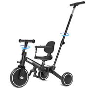 KORIMEFA Toddler Tricycle for 1-3 years old with Adjustable Push Handle and Backrest, 5 in 1 Trike Balance Bike, Baby Infant Toy for Boys and Girls, Kids Bike with Removable Pedal and Belt, Gift Idea