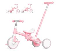 KORIMEFA Tricycle for 1-3 Years Old, 5 in 1 Balance Bike with Push Handle, Adjustable Seat, Removable Pedals, Toddler Trike for Boy & Girl, Pink