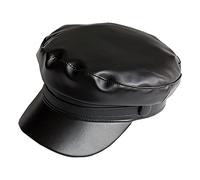 KORIXINE Faux Leather Newsboy Hat for Women Vintage Classic Costume Beret Cap for Men Sailor Fiddler Caps, Black, One Size