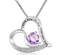 Korliya I Love You To the moon and back Necklace Sterling Silver Heart Purple Pendant