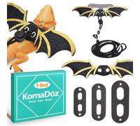 KornaDoz 3 Pack Bearded Dragon Harness and Leash Set, Adjustable Soft Leather Reptile Costume with Cool Wings for Lizards, Geckos, Chameleons, Iguanas, Small Pets, Outdoor Walking, Black