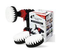 Kornely Premium Drill Brush, Extra-Soft 3pcs Set, White, Car and Carpet | 10x efficient, scratch-free, double-density bristles; leather, glass, upholstery, mattresses, car interiors; 8 mm hex shaft
