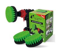 Kornely Premium Drill Brush, Medium-Stiff 3pcs Set, Green, Indoor, Marine | 10x efficient, scratch-free, double-density bristles; kitchen, ovens, hobs, worktops, cookware; 8 mm hex shaft