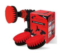 Kornely Premium Drill Brush-Stiff 13Cm Red 3Pcs Set. Scratch-Free Brush For Bricks, Decking, Garden Tools, Pool Tiles, Boat Hulls