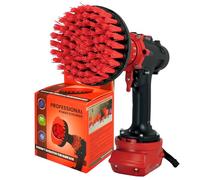 Kornely Premium Drill Brush, Stiff 13cm, Red, Outdoor and Garden | 10x efficient, scratch-free, double-density bristles; patio, decking, wheels, terrace furniture; 8 mm hex shaft