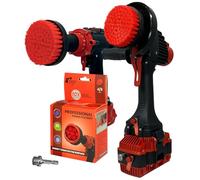 Kornely Premium Drill Brush, Stiff 2in1 10cm, Red, Outdoor and Garden | 10x efficient, scratch-free, Pro series for drills (adapter 6mm), angle grinder M14 direct, patio, decking, terrace