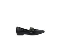 Koroshi Women's Ballerina Flat Shoe, Stylized Toe, Leather Effect, Decorative Buckle and Black Metal Details., Black/White, 5 UK