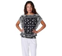 Koroshi Women's Puff Satin Blouse with Paisley Print and Boat Neck in Black, Black, Black/White, One Size