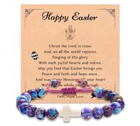 Korotho Christian Easter Basket Stuffers for Teen Girls Boys Catholic, Cross Bracelet Jewelry Religious Easter Gifts for Teenage Girls Boys Easters Baskets Gift for Duagther Niece Son, Small, Stone