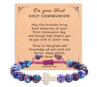 Korotho Cross Bracelets Gifts for Teen Girls Boys Catholic First Communion Confirmation Christening Christian Easter Gifts Cross Jewelry Religious Gift for Goddaughter, Small, Stone, No Gemstones