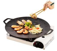 Korrean BBQ Plate, Cast Iron Reversible Griddle Plate, Iron Griddle Plate, Round Induction Griddle Pan for Stove Top, Griddle Flat Induction Griddle Pan with Non-Stick Coating, Cooking, Steak Pan