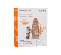 KORRES Everyday Essentials Hand and Lip Care Set, Almond Nut Hand Cream & Cocoa Butter Lip Balm, Gift Set for Women, Silicone & Paraben-Free, 50 ml + 4.5 g