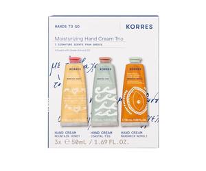 KORRES Moisturising Hand Cream Trio for Gifting, Coastal Fig, Mandarin Neroli & Mountain Honey Hand Creams, Gift Set, for Delicate & Nourished Hands, Silicone & Paraben-Free, 3 x 50 ml