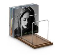 KORRTFID Vinyl Record Stand, Record Collection Holder, Solid Walnut Record Organizer with Now Playing Record Stand, Vinyl Holder for Record Display, Storage Over 70 Albums with Anti-scratch Pads