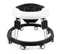 Kortemora Foldable Baby Walker with 8 Wheels, Adjustable Height Baby Walking Frame 6-18 Months, Anti Tip Round Design, PU Seat, Lightweight Compact Infant Walker Black White