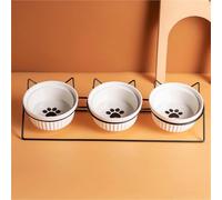 Kortran A set of 3 cat food bowls, Ceramic cat food bowl,Cat bowls with stand(Black)