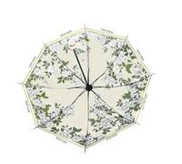 Kortran Women's floral umbrella, compact double-layer umbrella, sunshade, foldable rain or shine umbrella, folding umbrella, retro floral umbrella, compact,(Beige)