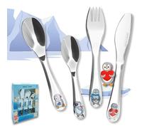 Koru Kids® Children's Cutlery Penguin - 4 Piece Set - Made of Stainless Steel - Learn-to-Eat Cutlery - Dishwasher Safe - Children's Cutlery - Suitable for Children from 3 Years