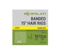 Korum 15" Banded Hair Rigs Barbless Qty 8 (Size 10 12lb)