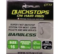 Korum Barbless Hair Rigs With Quickstops - 4" - Size 14