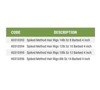 Korum Spiked 4" Method Hair Rigs Barbed x8 | Size 12 to 10lb | Coarse Fishing Hair Rigs for Big Fish with Heavy Line and Powerful Hooks | Barbed Bait Spike for Quick Bait Attachment | Code K0310395