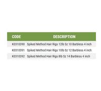 Korum Spiked 4" Method Hair Rigs Barbless x8 | Size 12 to 10lb | Coarse Fishing Hair Rigs for Big Fish with Heavy Line and Powerful Hooks | Barbed Bait Spike for Quick Bait Attachment | Code K0310391