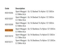 Korum XPERT Maggot Hooks To Nylon 12'' - Sz 14 Barbless To Nylon