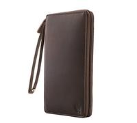 KORUMA RFID Blocking Genuine Leather Travel Organiser Passport Wallet Holder - Brown Genuine Hunter Leather Travel Wallet - Zip Around - Family Passport Holder - Travel Document Holder (SM-947HBR)