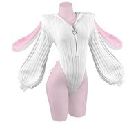 KORURACLUB Cosplay Sexy Bunny Outfit White Cosplay lingerie for women Animal Costumes Bunny Bodysuit (L-XL)