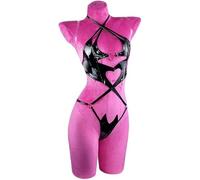 KORURACLUB Succubus costume Black Premium PU Cosplay Lingerie for Women Red Wing Devil Lingerie(Basic Bodysuit XL)