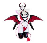 KORURACLUB Upgraded Succubus Women's Bodysuits (6-Piece Set) Red Cosplay Underwear Halloween Cosplay Lingerie for Women Sexy Costumes(L)