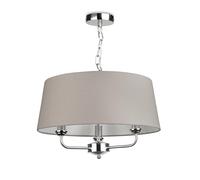 Korus Ceiling Chain 3 Light/Satin Silver Finish/Matching Large Modern Grey Fabric Shade