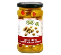 KORVEL Premium Red Pepper Stuffed Olives | Exceptional Appetizers, Essential Ingredient in Healthy Cuisine | Rich in Antioxidants and Fiber | Hand Picked Green Olives (290g / 10.2oz)