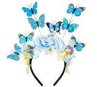 KorViSHOW Blue Butterfly Flower Headband - Monarch Fascinator Flower Crown Butterfly Headpiece for Women Lady Derby Halloween Renaissance Cosplay Kentucky Tea Party Dress Up Hair Accessories