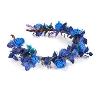 KorViSHOW Blue Flower Crown Headband - Fairy Floral Headpiece Rose Floral Accessories with Lace for Women Girls Birthday Wedding Party Photo Props Hairband