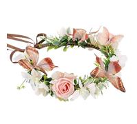 KorViSHOW Fairy Butterfly Flower Crown - Handmade Rose Floral Headband Adjustable Woodland Forest Headpiece for Women Girls Maternity Wedding Cosplay Hair Accessory