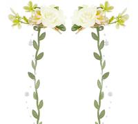 KorViSHOW Fairy Flower Hair Clips - 2 Pcs Woodland Elf White Floral Hairpin Fantasy Tassel Hair Accessories with Green Leaf for Women Girls Renaissance Renfaire Party Cosplay Costume Head Accessory