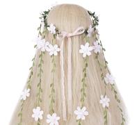 KorViSHOW Fairy Pink Flower Headpiece, Artificial Boho Daisy Floral Headband, Forest Woodland Vine Flower Crown for Women Bridal Wedding Renaissance Party Cosplay Costume Hair Accessories