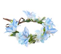 KorViSHOW Hawaiian Flower Crown Headband, Blue Tropical Leis Floral Headpiece, Artificial Hawaii Flower Hair Accessories with Ribbon for Women Girls Hula Dance Party Costume Beach Pool Vacation Favors