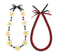 KorViSHOW Kukui Nut Lei Set, 2 Pcs Graduation Leis Kukui Nut Beads Necklaces and Graduation Ribbon Lei for 2026 Graduate, ribbon, No Gemstone