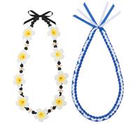 KorViSHOW Kukui Nut Lei Set, 2 Pcs Graduation Leis Kukui Nut Beads Necklaces and Graduation Ribbon Lei for 2026 Graduate, ribbon, No Gemstone