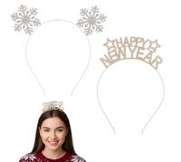KorViSHOW Merry Christmas Headbands for Women, 2 PCS Snowflake Happy New Year Headpiece Hair Hoop, Cute Xmas Hair Accessories for Women Girls Christmas Costume Hairband Winter Festival Party Favors