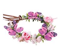 KorViSHOW Pink Flower Butterfly Crown - Fairy Elf Headband Woodland Boho Floral Headpiece Forest Elven Headdress for Women Girls Maternity Halloween Renaissance Birthday Wedding Hair Accessory