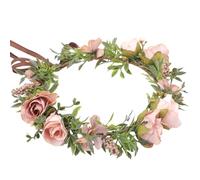 KorViSHOW Pink Flower Crown Headband - Handmade Fairy Vintage Rose Floral Headpiece Renaissance Hair Accessories for Women Girls Bridal RenFaire Costume Halloween Cosplay Photo Shoot